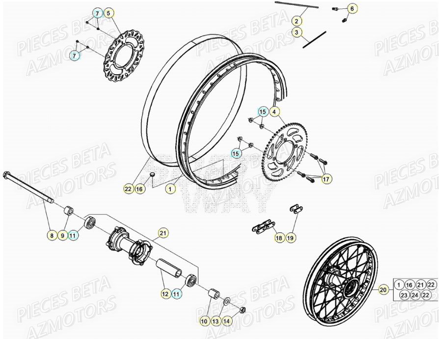 Roue Arriere AZMOTORS PiÃ¨ces Beta RR 50 STANDARD - 2021-2022