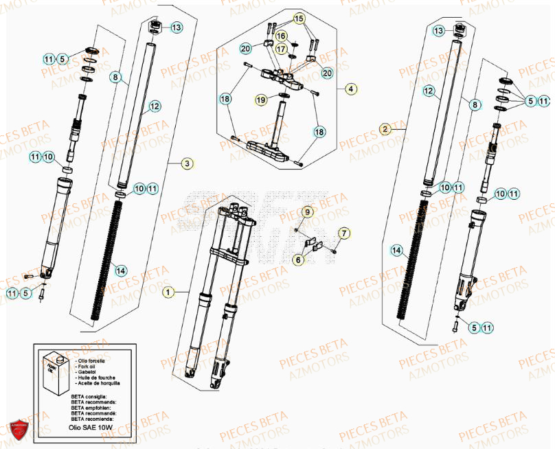 Fourche AZMOTORS PiÃ¨ces Beta RR 50 STANDARD - 2023-2024