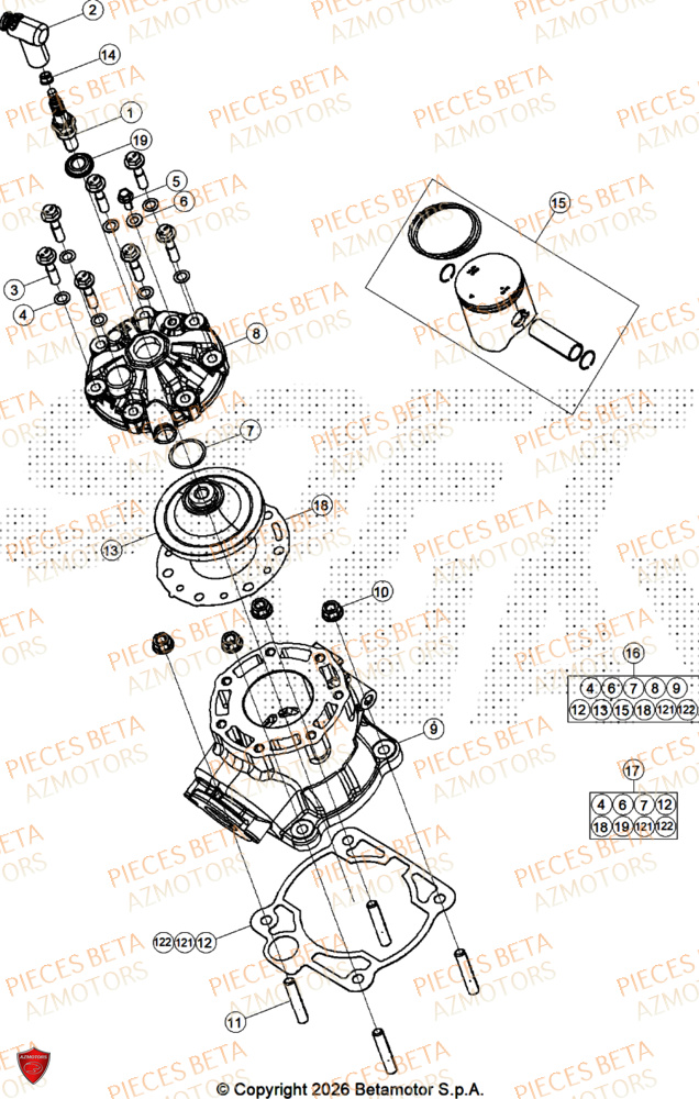 Cylindre AZMOTORS PiÃ¨ces BETA SINCRO 125 2T - 2026