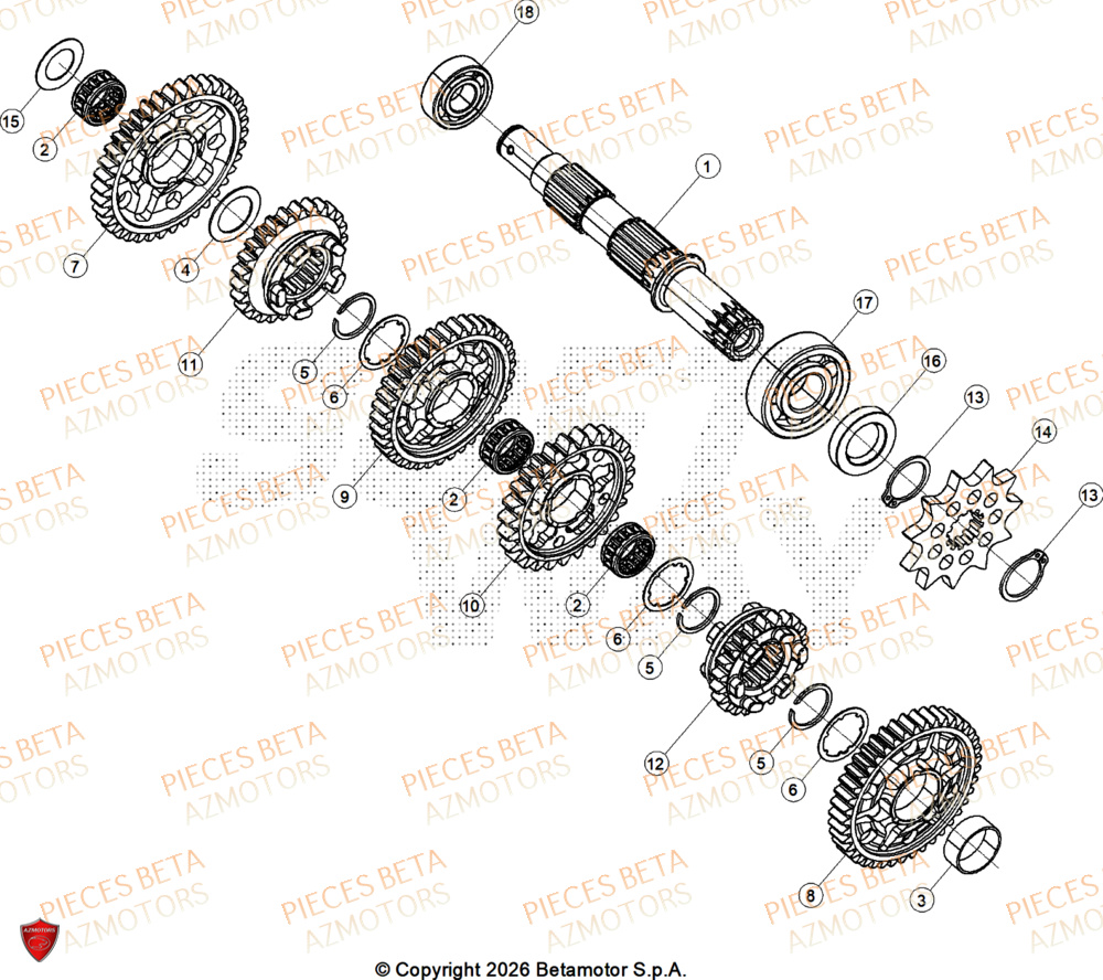 Transmission AZMOTORS PiÃ¨ces BETA SINCRO 125 2T - 2026