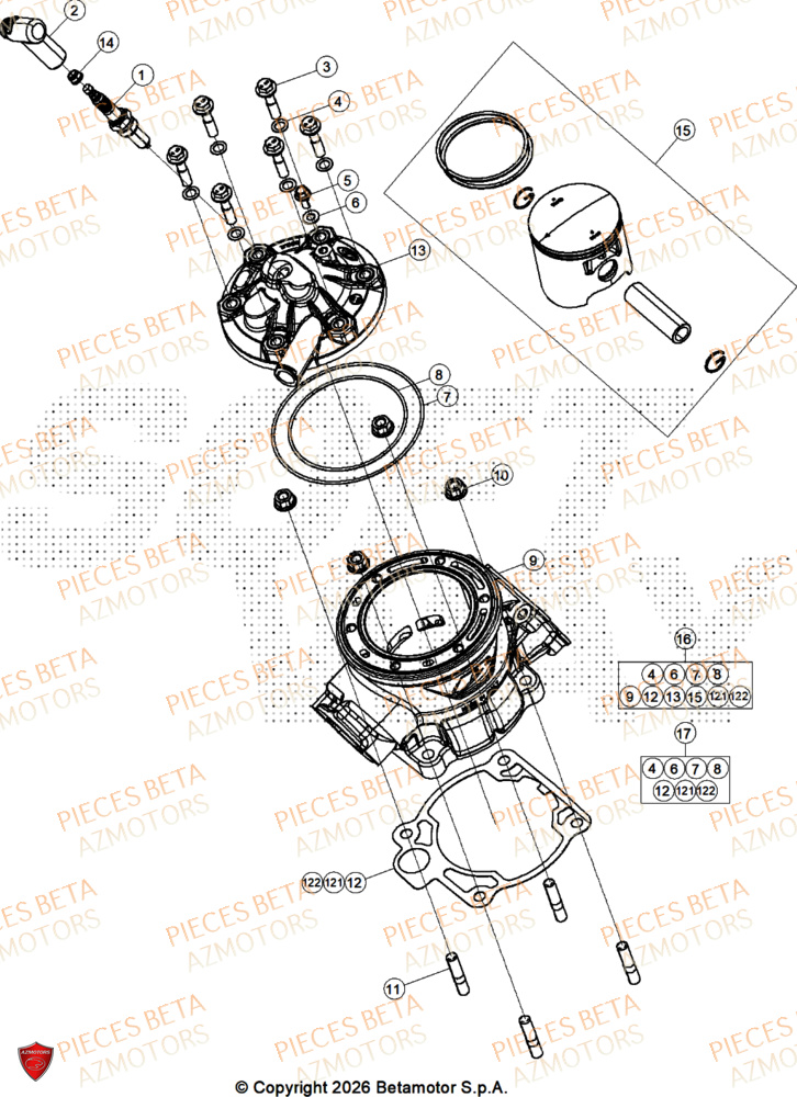 Cylindre AZMOTORS PiÃ¨ces BETA SINCRO 200 2T - 2026