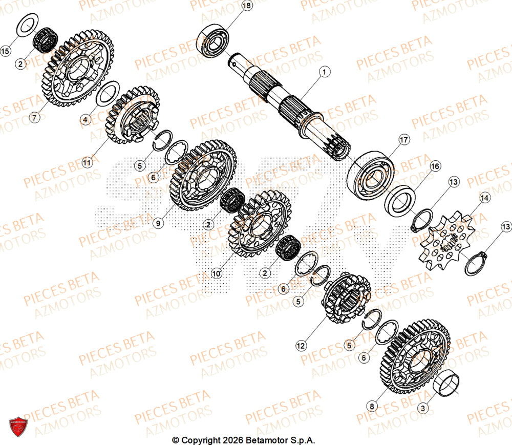 Transmission AZMOTORS PiÃ¨ces BETA SINCRO 200 2T - 2026