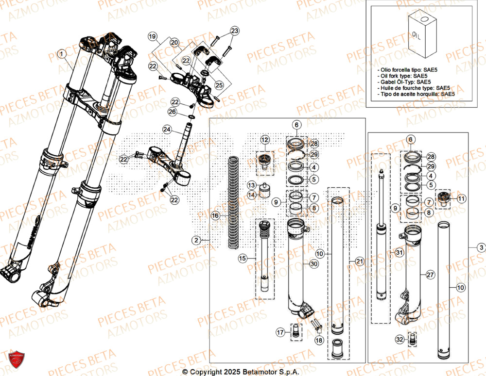 Fourche AZMOTORS PiÃ¨ces BETA SINCRO 300 2T - 2026