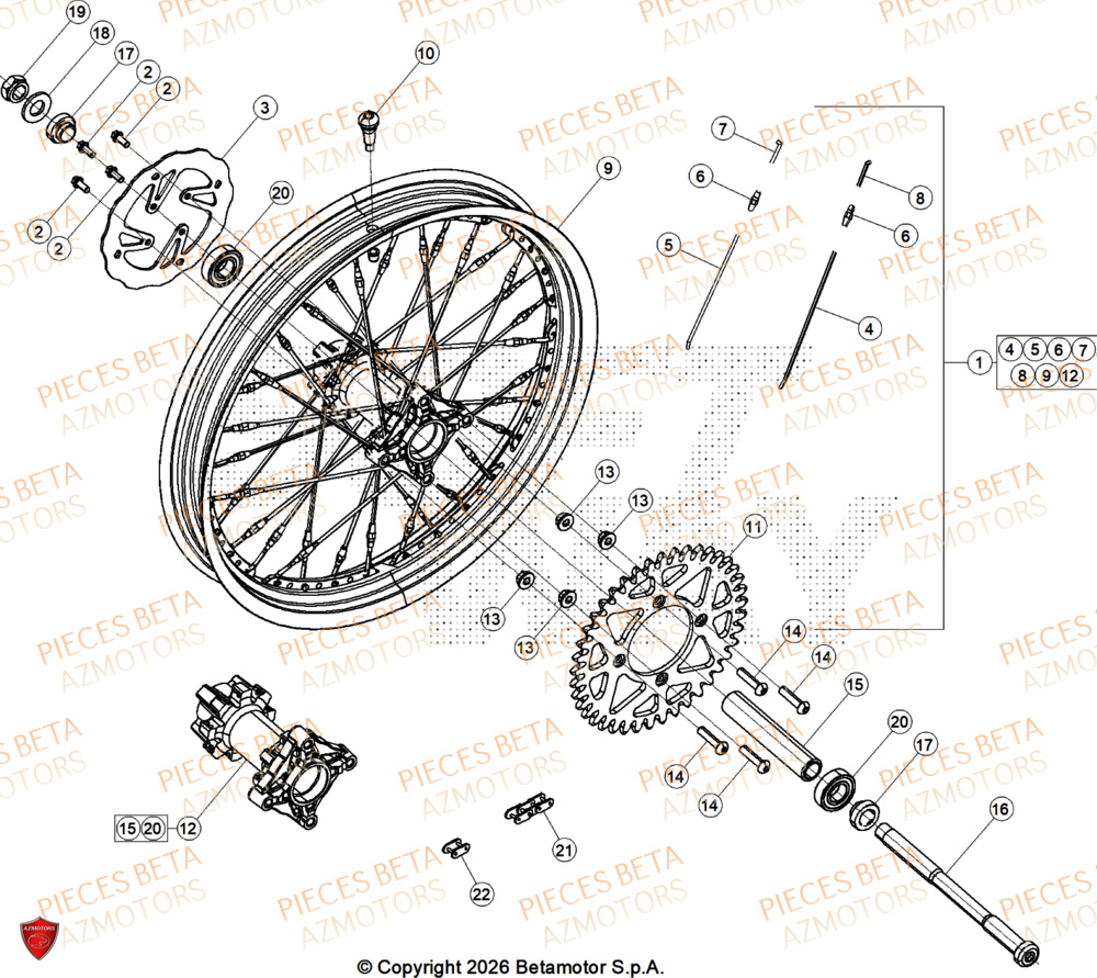 Roue Arriere AZMOTORS PiÃ¨ces BETA SINCRO 300 2T - 2026