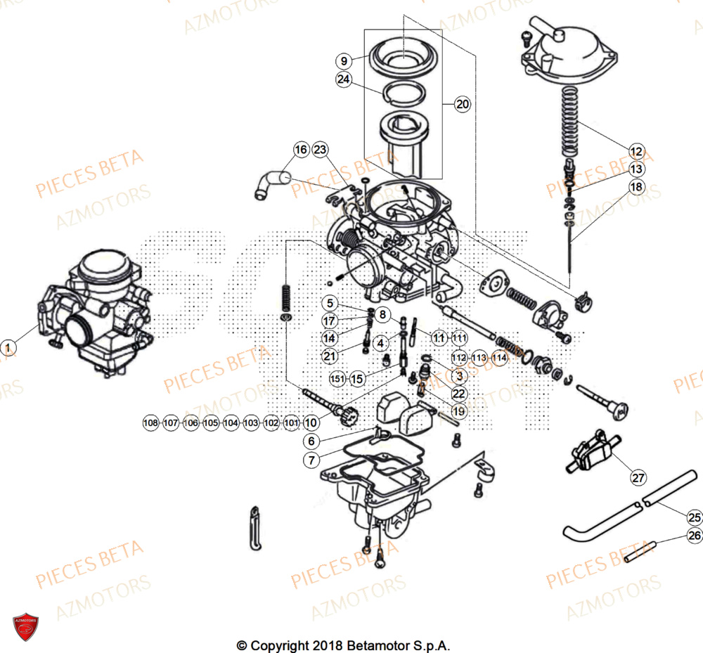 Carburateur AZMOTORS Pieces BETA TRIAL EVO 300 4T - (2025)