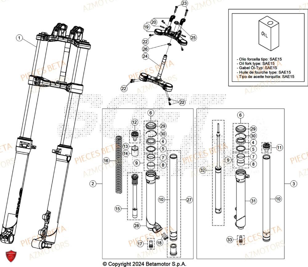 Fourche AZMOTORS Pieces BETA TRIAL EVO 300 4T - (2025)