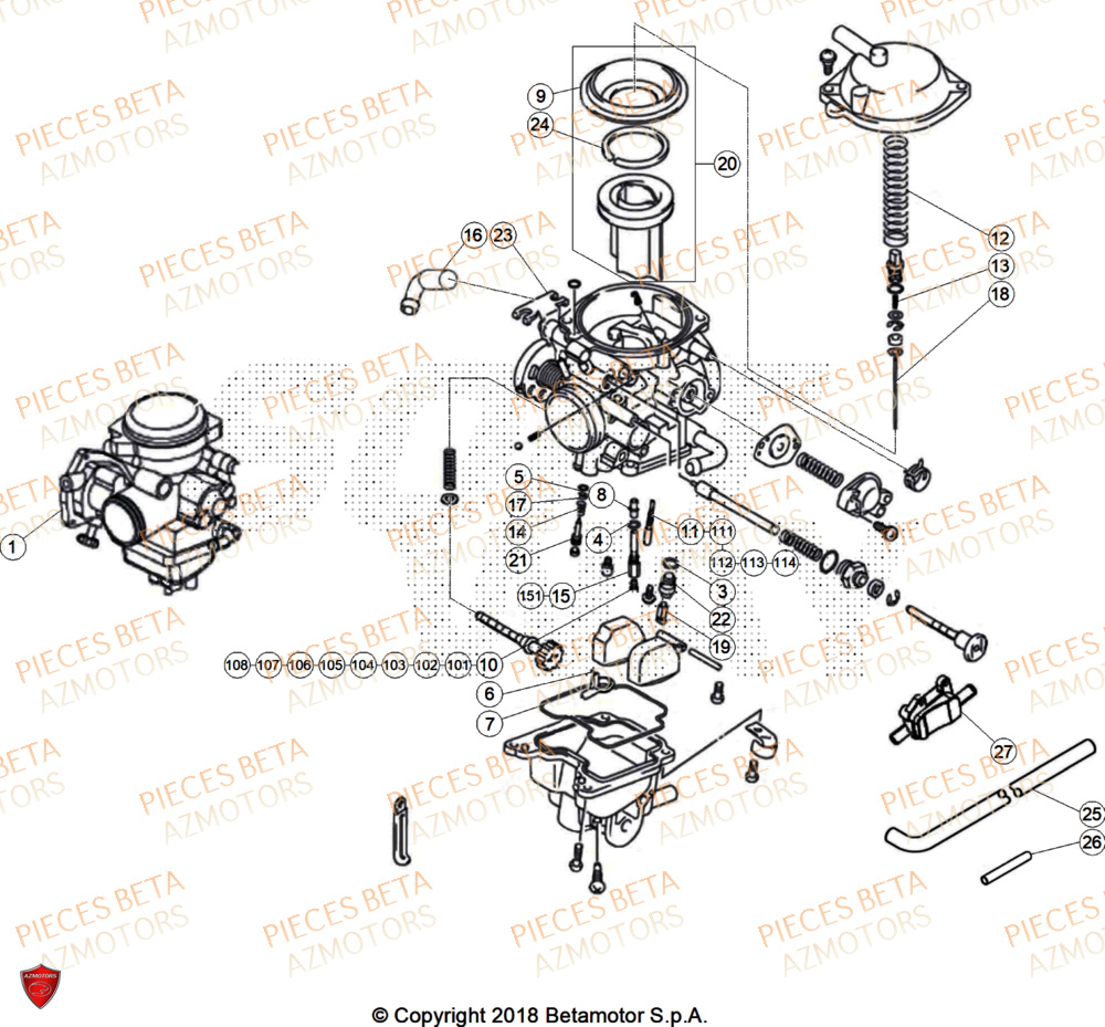 Carburateur AZMOTORS Pieces BETA TRIAL EVO 300 4T - (2026)