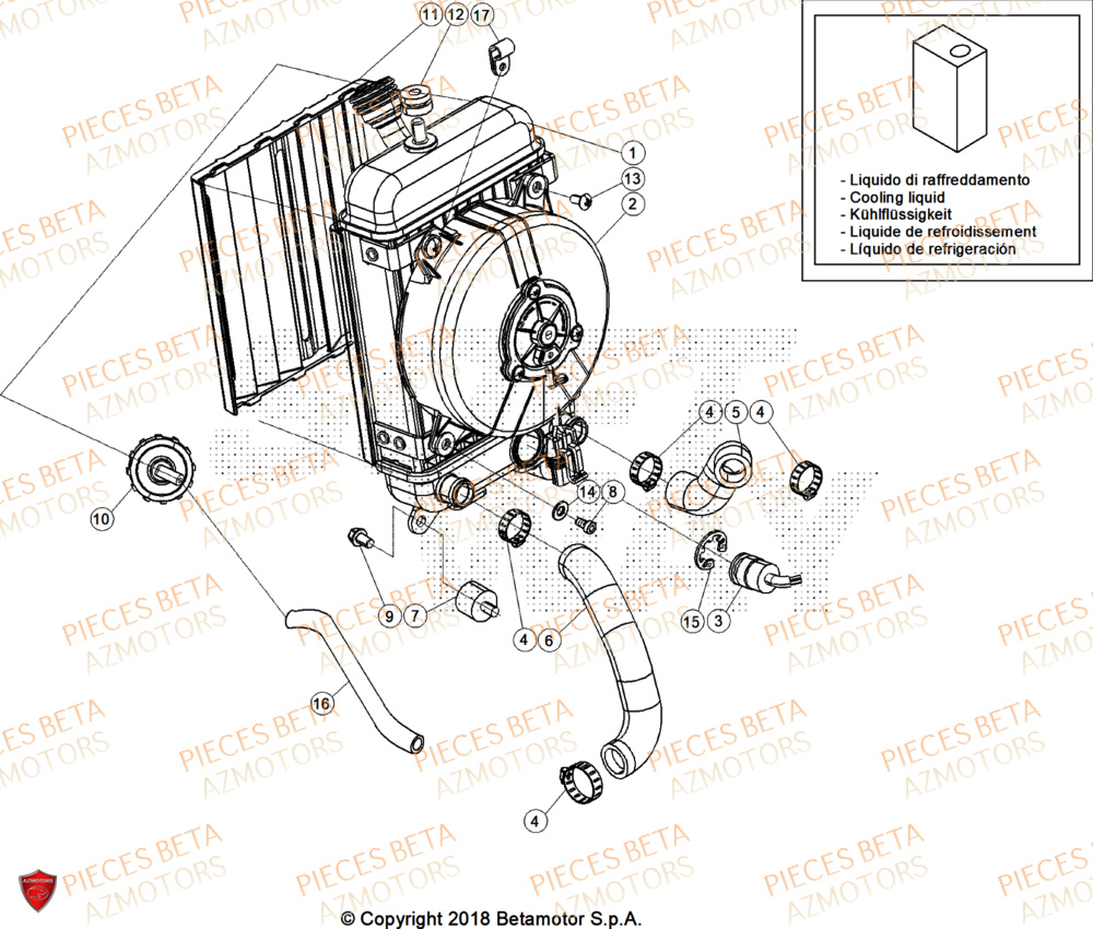 Radiateur AZMOTORS Pieces BETA TRIAL EVO 300 4T - (2026)
