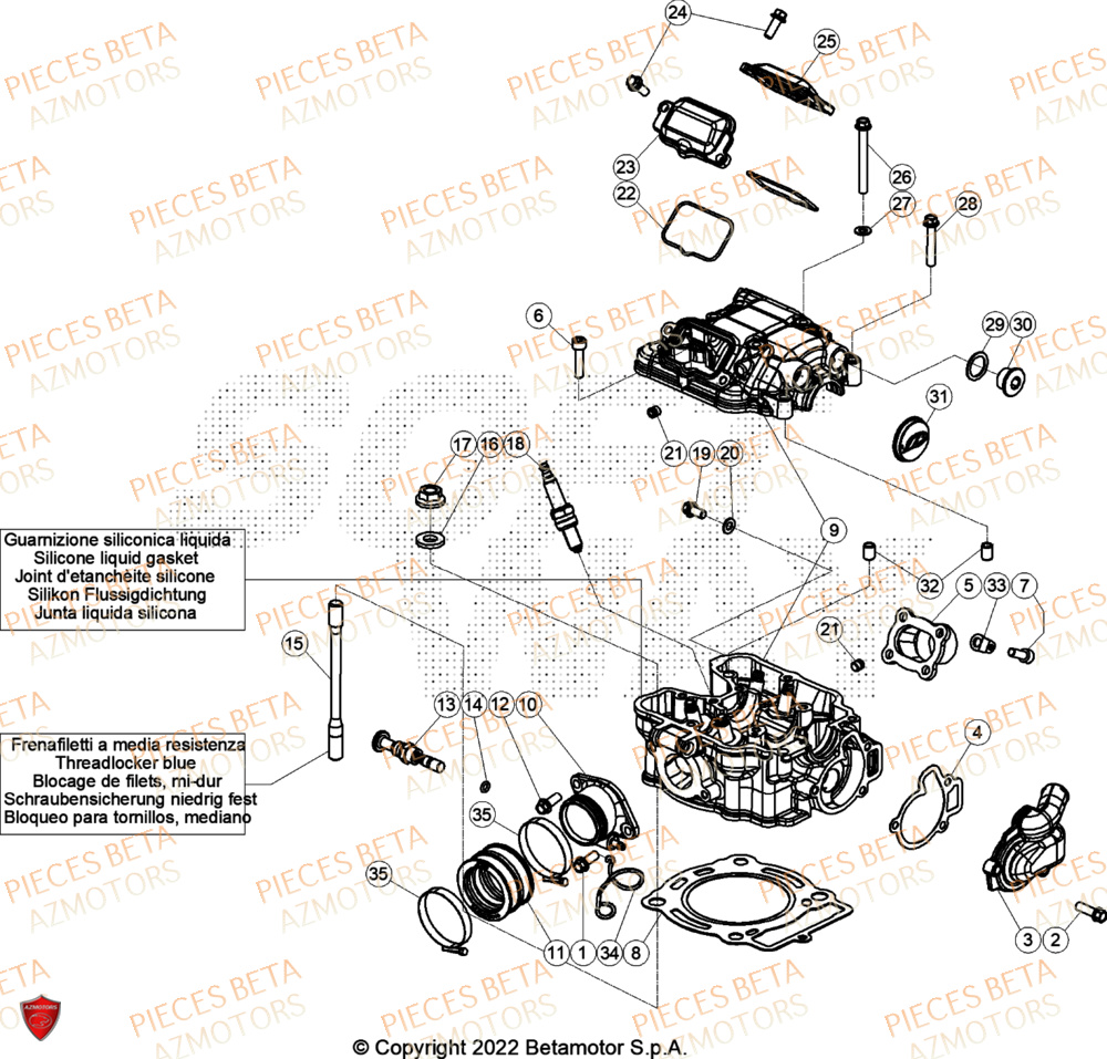 Cylindre Culasse Distribution AZMOTORS Pieces BETA TRIAL EVO 300 4T - (2024)
