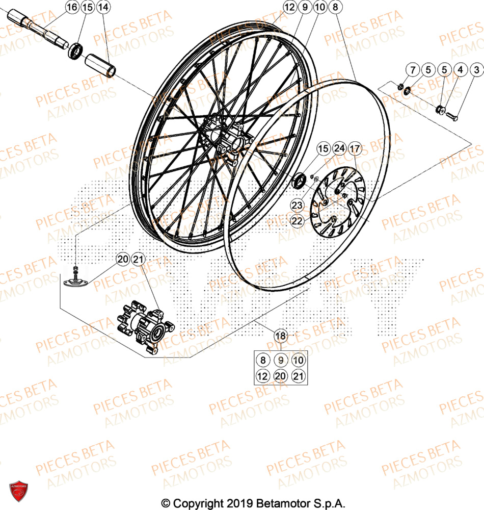 Roue Avant AZMOTORS Pieces BETA TRIAL EVO 300 4T - (2024)