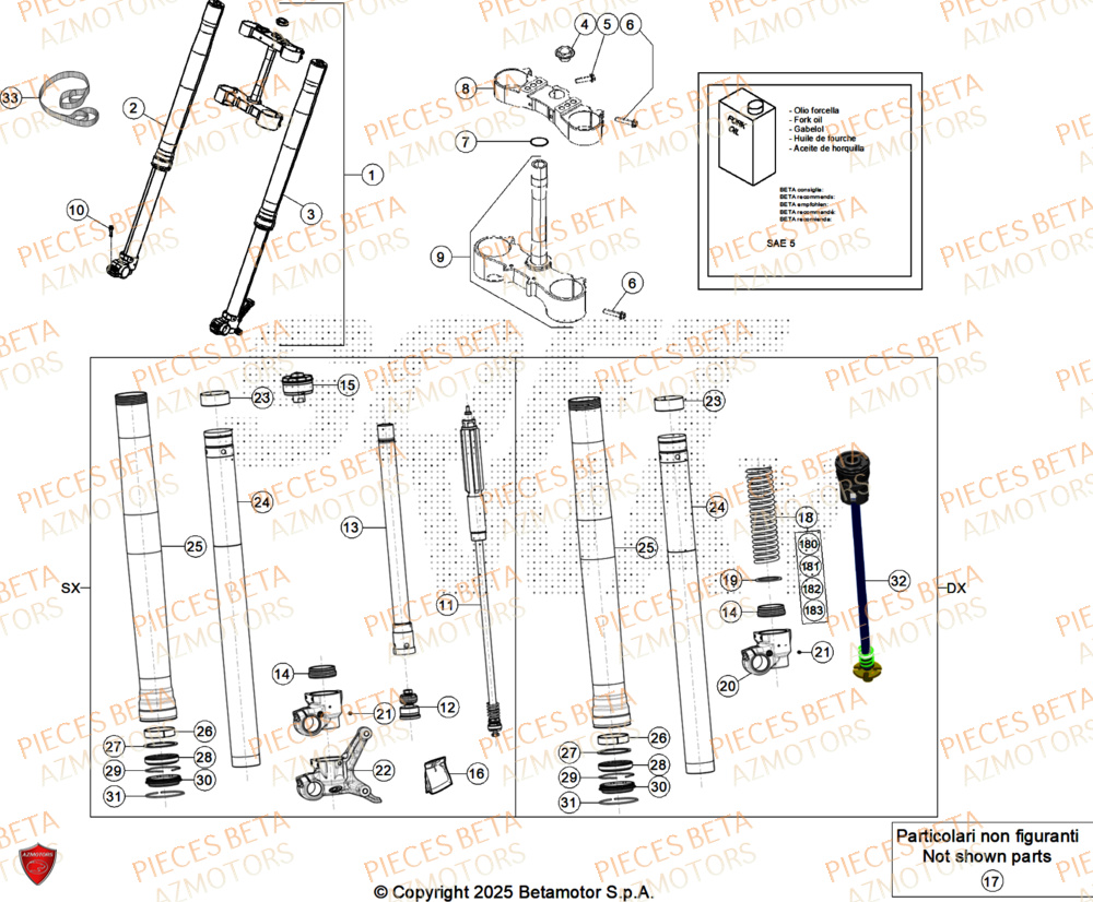 Fourche AZMOTORS Pieces Beta RR 200 X-PRO 2T - 2026