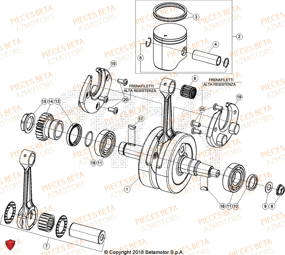 Vilebrequin AZMOTORS Pieces Beta RR 200 X-PRO 2T - 2025