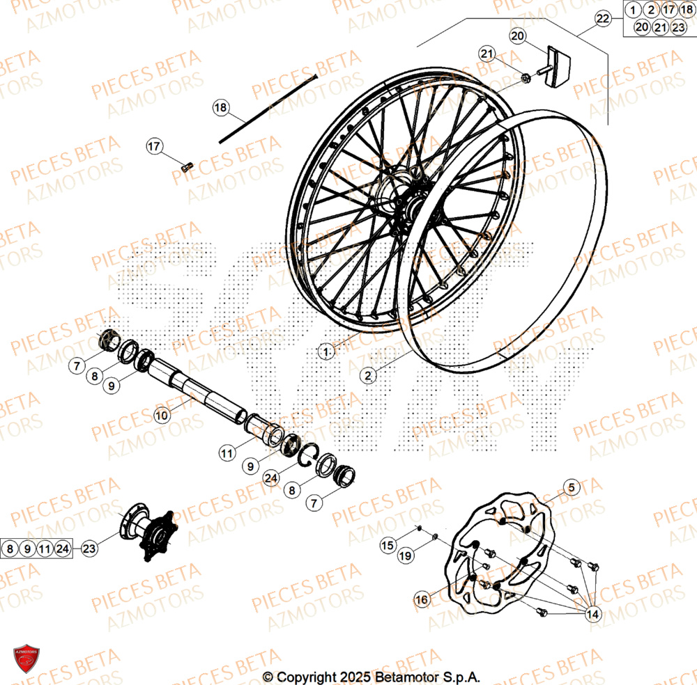 Roue Avant AZMOTORS Pieces BETA ENDURO XTRAINER 250 2T - (2026)
