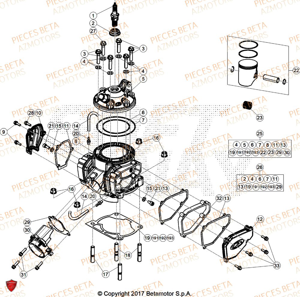 Cylindre AZMOTORS Pieces BETA ENDURO XTRAINER 300 2T - (2025) EURO5+
