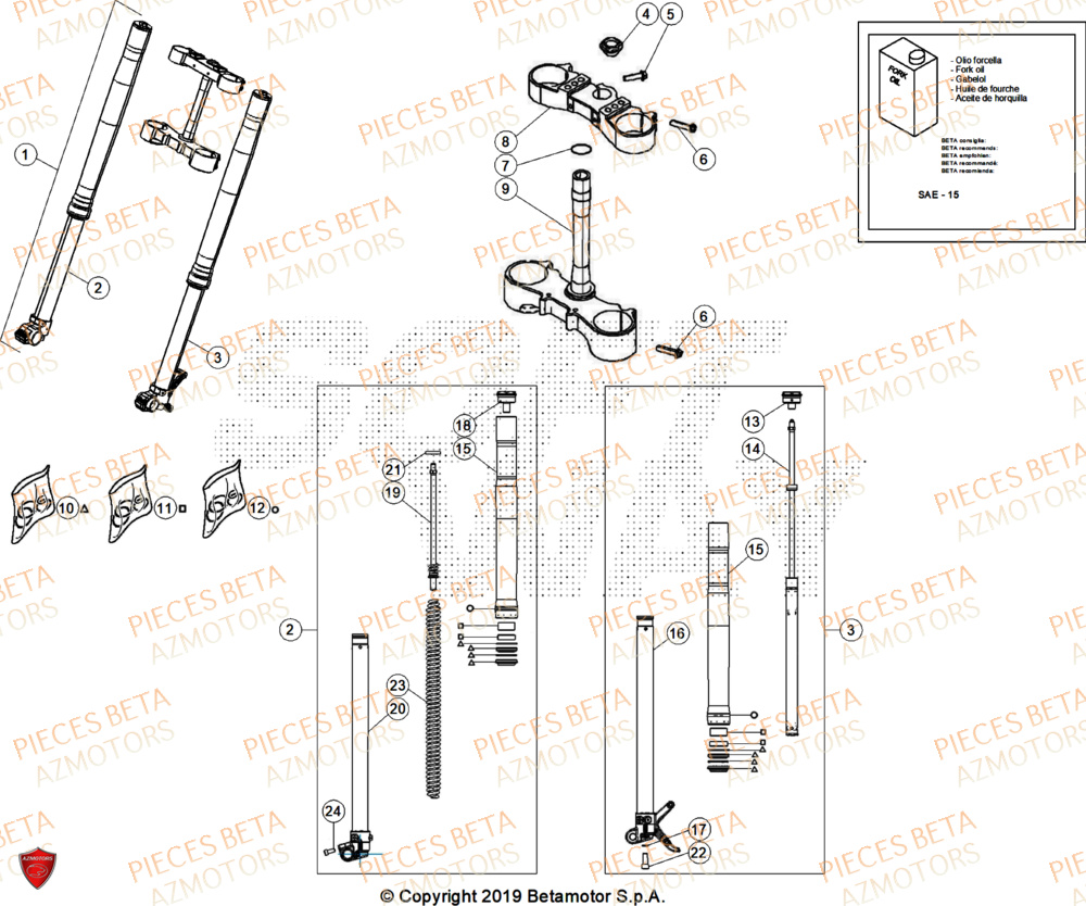 Fourche AZMOTORS Pieces BETA ENDURO XTRAINER 300 2T - (2025) EURO5+