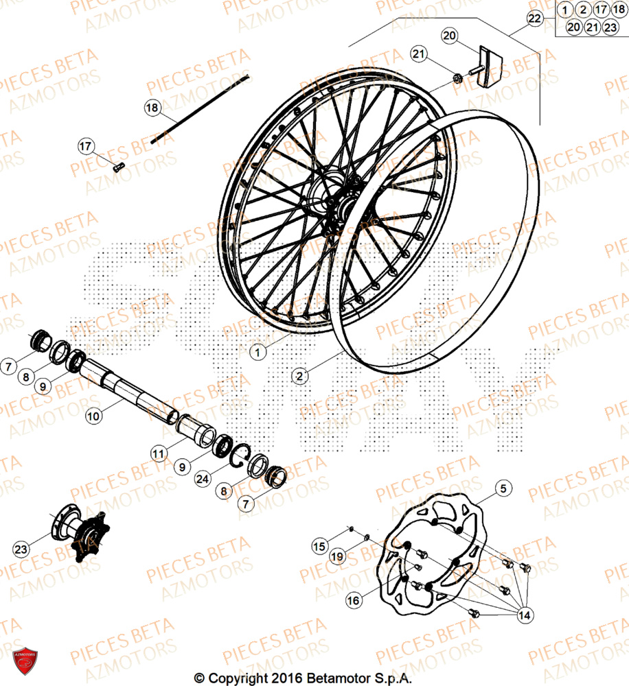 Roue Avant AZMOTORS Pieces BETA ENDURO XTRAINER 300 2T - (2025) EURO5+