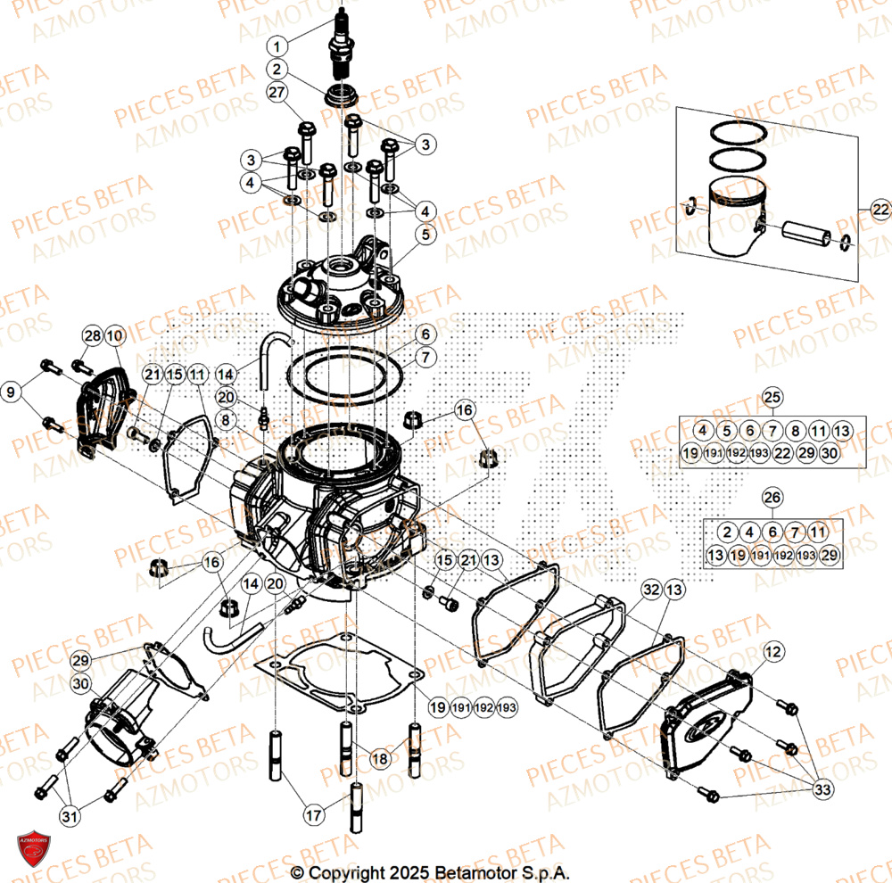 Cylindre AZMOTORS Pieces BETA ENDURO XTRAINER 300 2T - (2026)