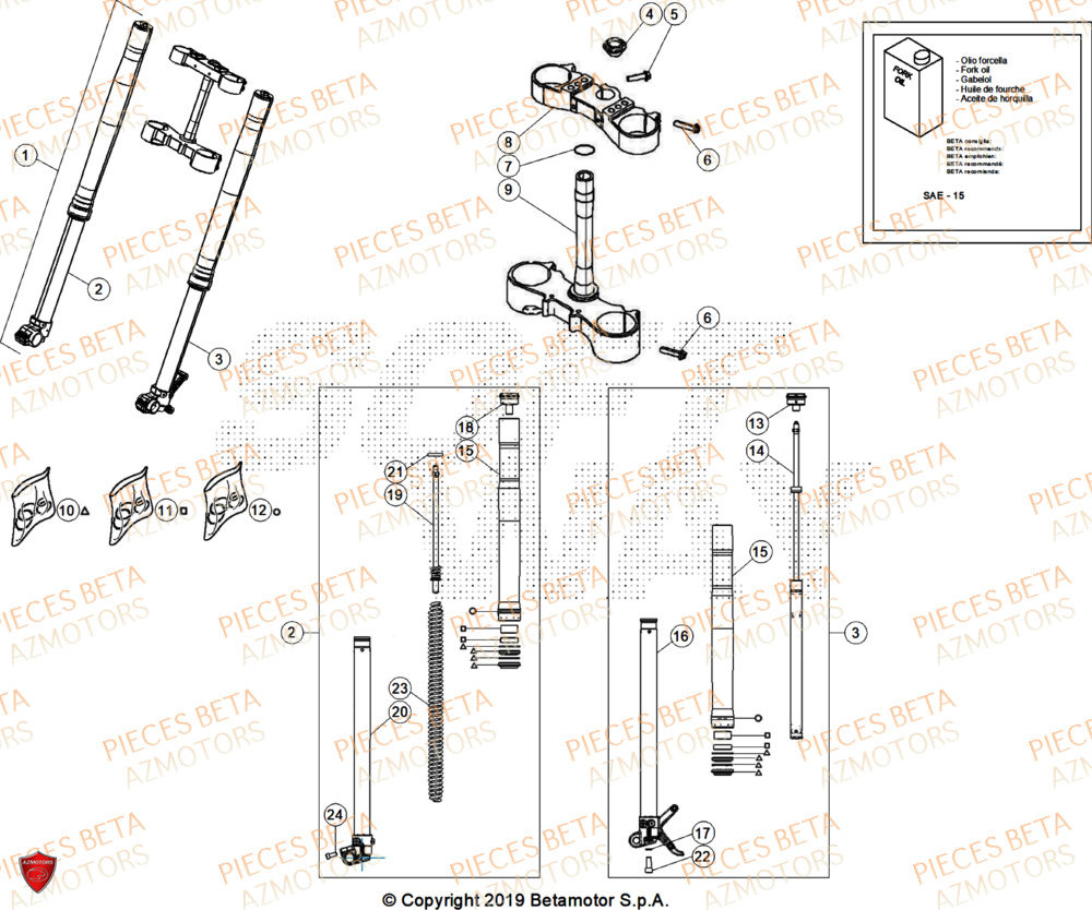 Fourche AZMOTORS Pieces BETA ENDURO XTRAINER 300 2T - (2026)