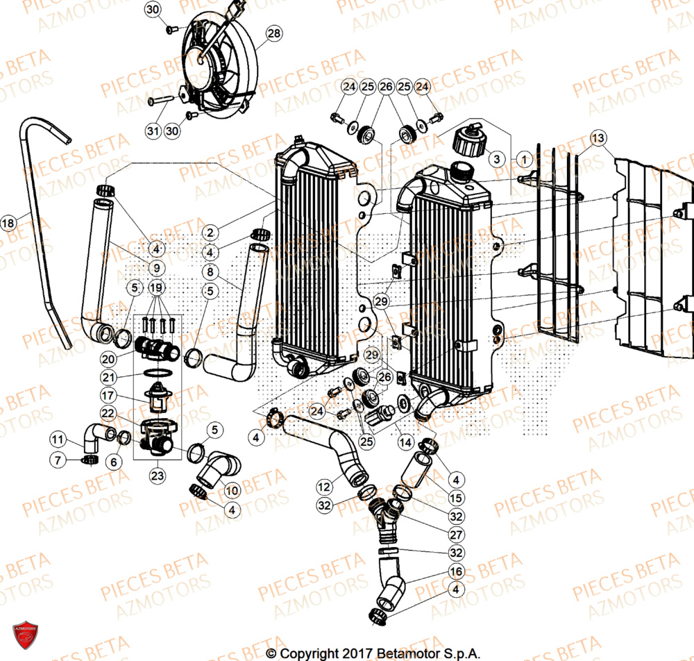 Radiateur AZMOTORS Pieces BETA ENDURO XTRAINER 300 2T - (2026)