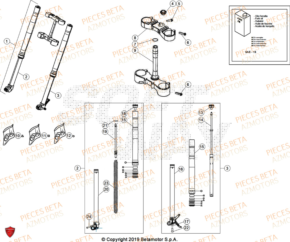 Fourche AZMOTORS Pieces BETA ENDURO XTRAINER 250 2T - (2025)