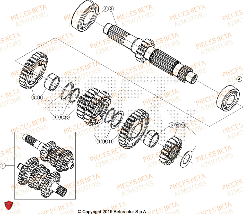 Transmission AZMOTORS Pieces BETA ENDURO XTRAINER 250 2T - (2025)