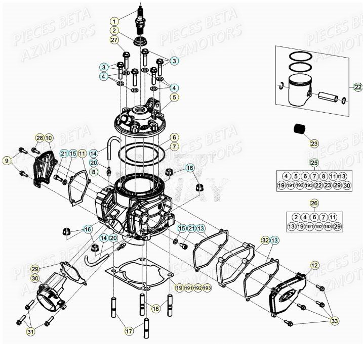 Cylindre AZMOTORS Pieces BETA RR XTRAINER 250 2T - (2020)
