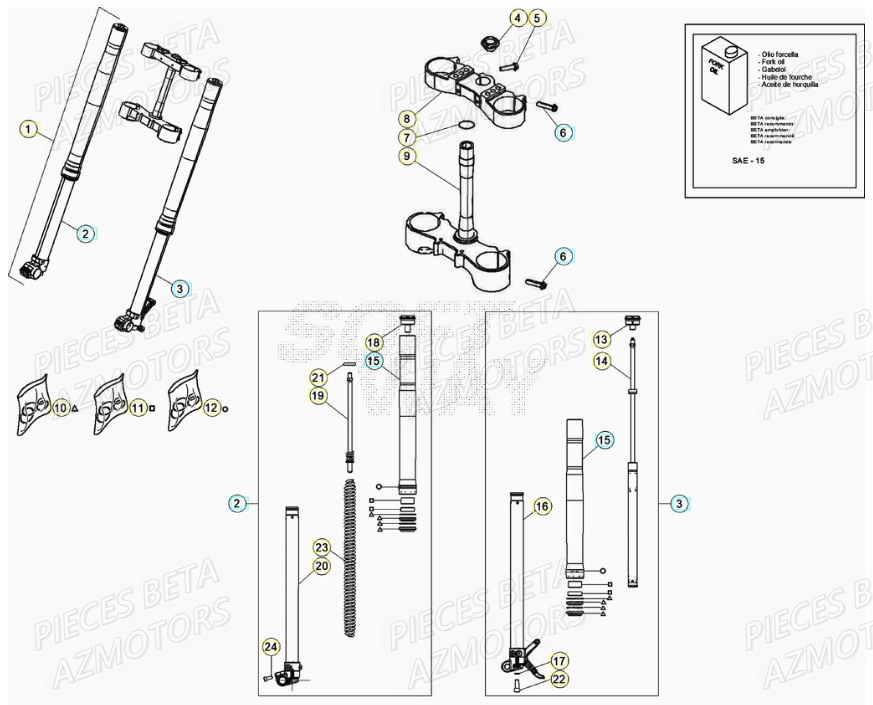Fourche AZMOTORS Pieces BETA RR XTRAINER 250 2T - (2020)