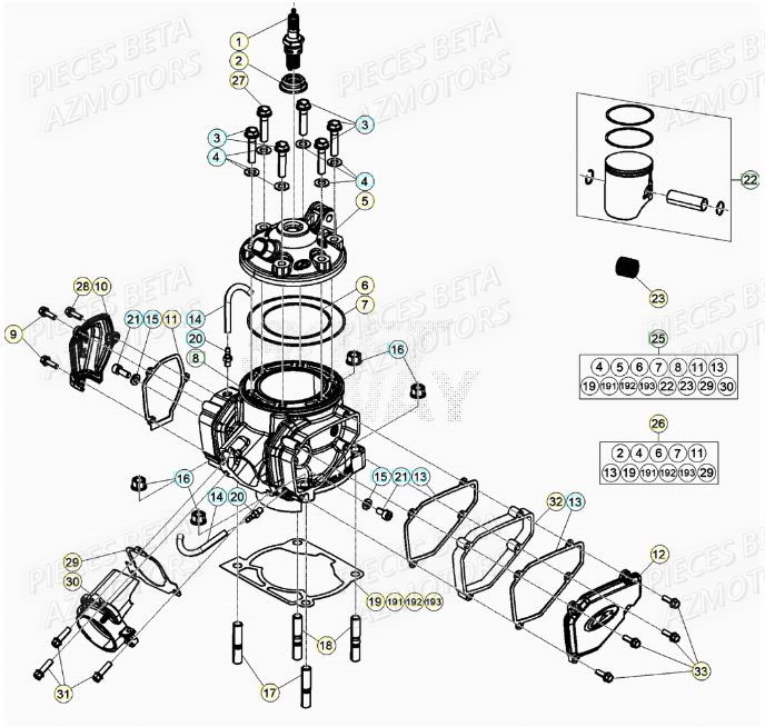 Cylindre AZMOTORS Pieces BETA RR XTRAINER 250 2T - (2021)