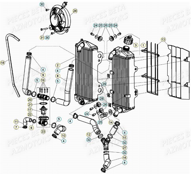 Radiateur AZMOTORS Pieces BETA RR XTRAINER 250 2T - (2021)