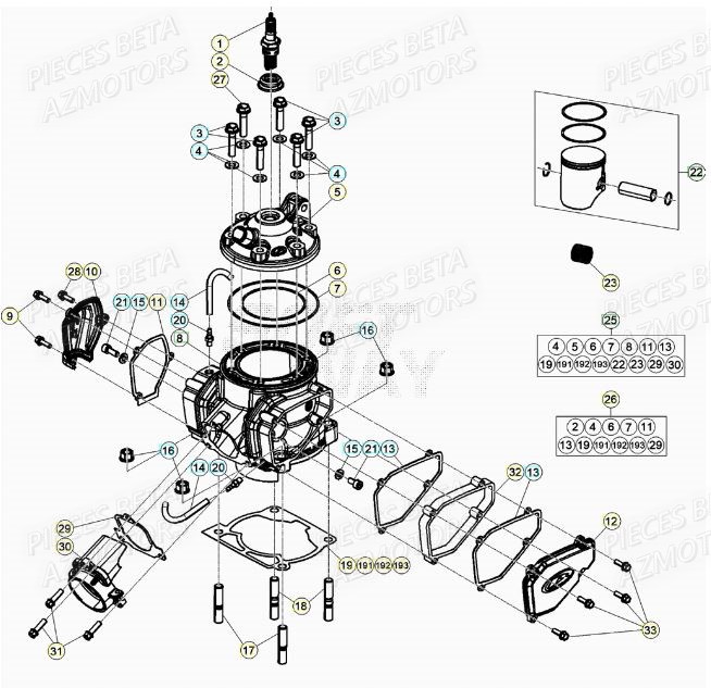 Cylindre AZMOTORS Pieces BETA RR XTRAINER 250 2T - (2022)