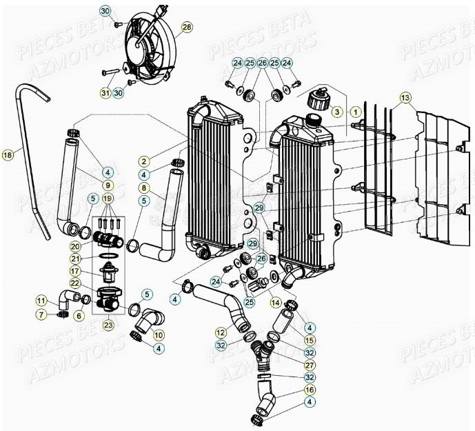 Radiateur AZMOTORS Pieces BETA RR XTRAINER 250 2T - (2022)