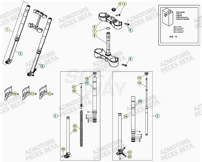 Fourche AZMOTORS Pieces BETA RR XTRAINER 250 2T - (2023)