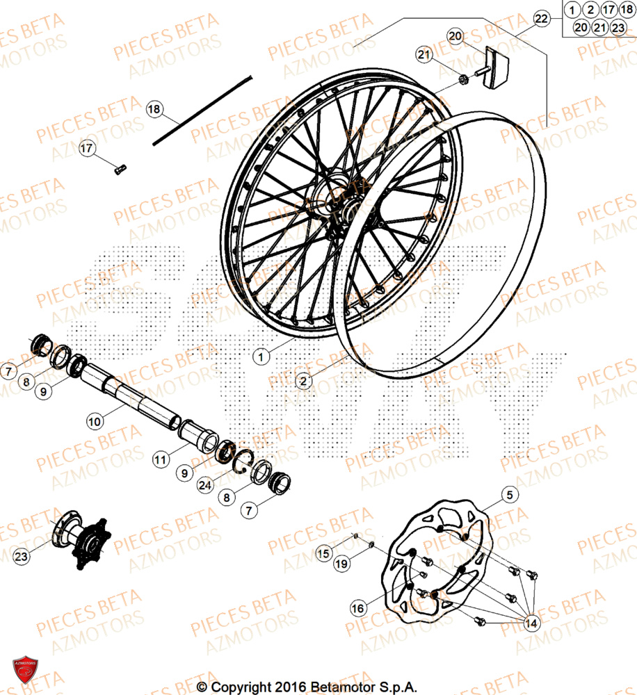 Roue Avant AZMOTORS Pieces BETA ENDURO XTRAINER 300 2T - (2025)