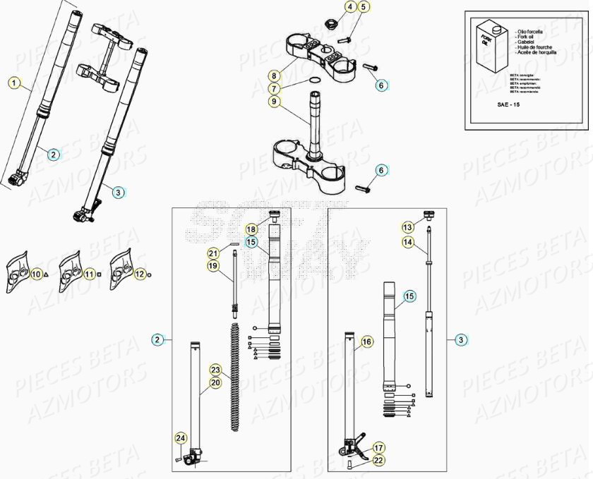 Fourche AZMOTORS Pieces BETA RR XTRAINER 300 2T - (2020)