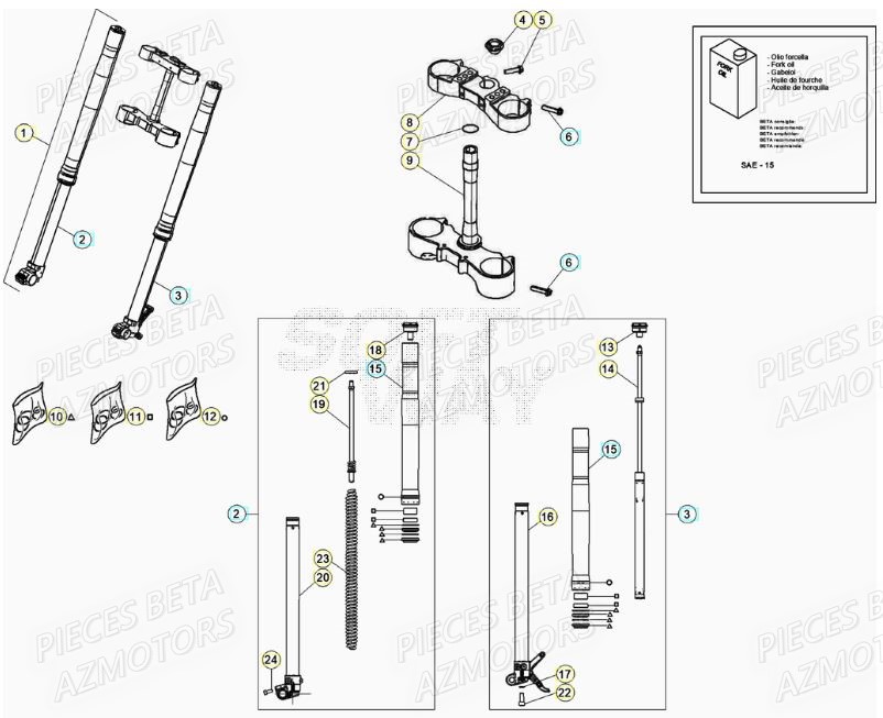 Fourche AZMOTORS Pieces BETA RR XTRAINER 300 2T - (2021)