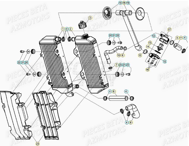Radiateur AZMOTORS Pieces BETA RR XTRAINER 300 2T - (2022)
