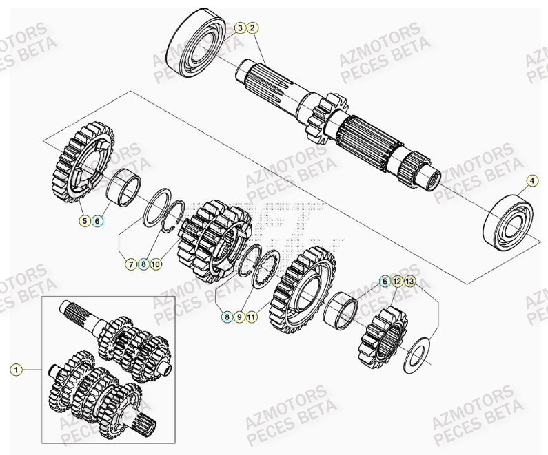 Boite A Vitesses AZMOTORS Pieces BETA RR XTRAINER 300 2T - (2023)