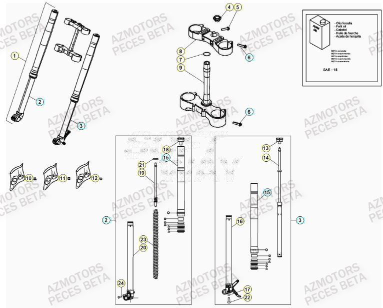 Fourche AZMOTORS Pieces BETA RR XTRAINER 300 2T - (2023)