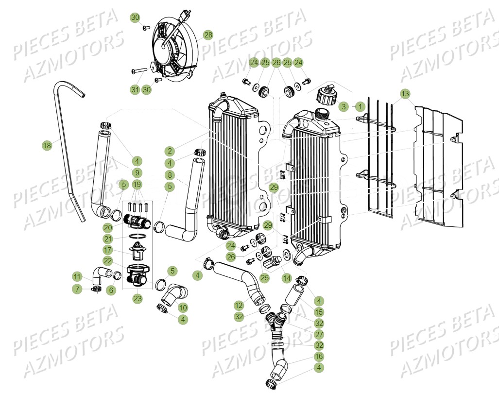 Radiateur AZMOTORS PiÃ¨ces BETA RR XTRAINER 300 2T - (2018)