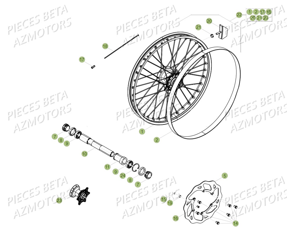 Roue Avant AZMOTORS PiÃ¨ces BETA RR XTRAINER 300 2T - (2018)
